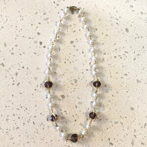 Vintage Pearl & Gold Wire-Wrapped Crystal Necklace – Elegant & Timeless